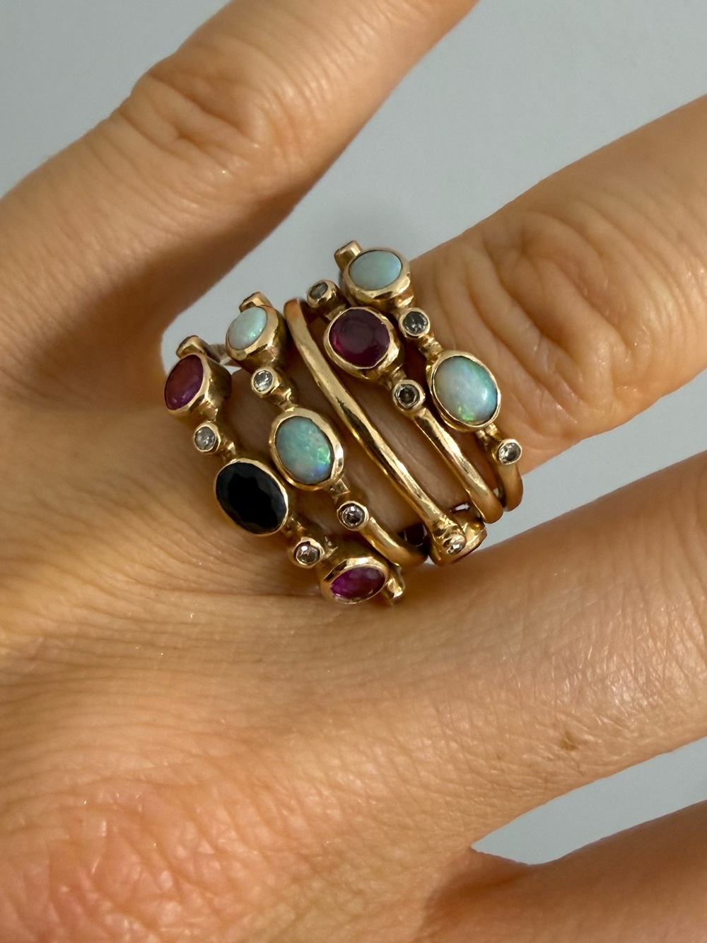 Gold Tone Multicolor Gemstone Stacking Statement Ring Size 6